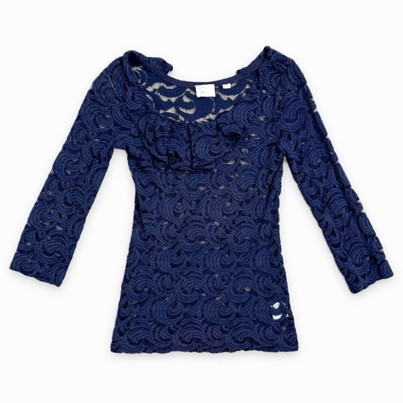 Anthropologie Postmark | Sessile Harvest Lace Top Ruffle Blue Size XS - Picture 4 of 7